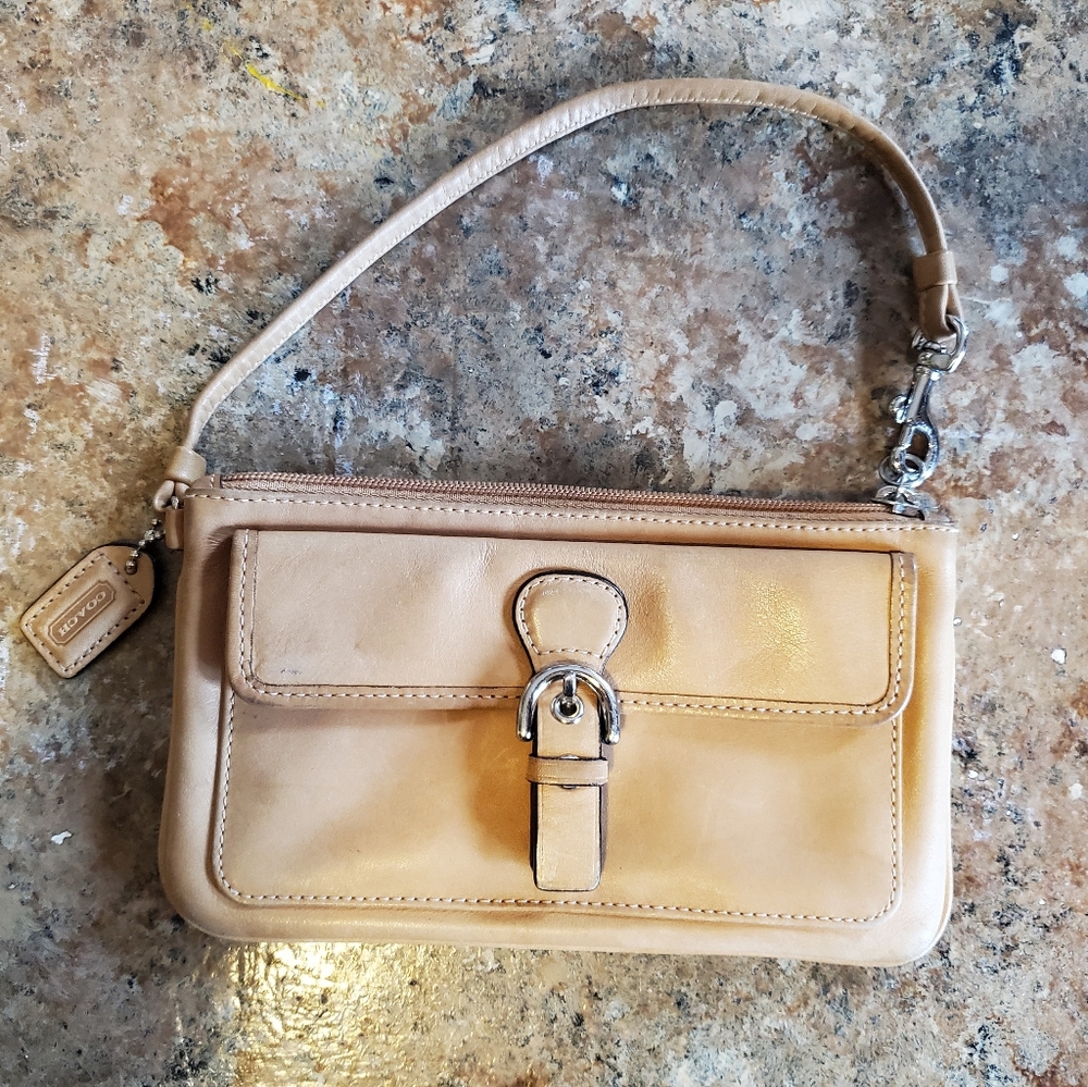 Tan genuine leather authentic Coach wristlet
